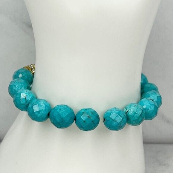 Faux Turquoise Beaded Rhinestone Barrel Stretch Bracelet - Picture 6 of 8